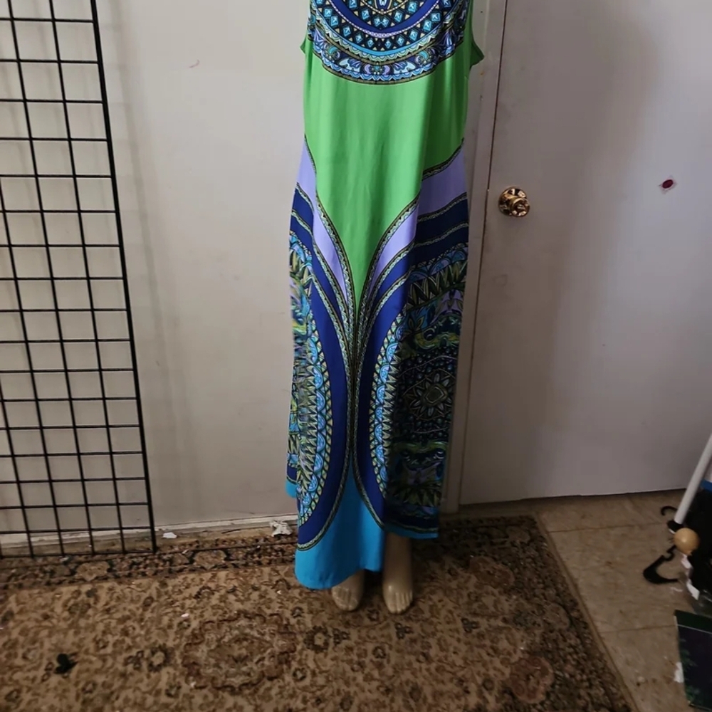 Ashley Stewart Resort Wear Green and Blue Sundress